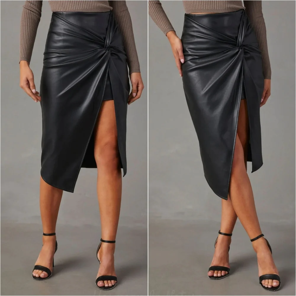 Sleek Twist High Waist Skirt - Black